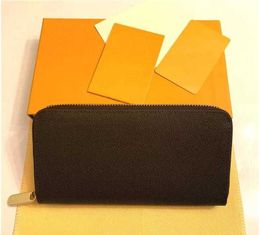 2022 Wholesale 6 colors fashion single zipper men women leather wallet lady ladies long purse with orange box card 60017