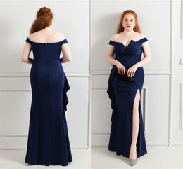 Simple Crepe Stain Mermaid Evening Dress Wear Plus Size vestifos de mujer largos elegantes de fiesta Sexy Slit Prom Gown