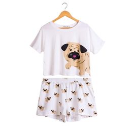 Women Corgi/Pug Dog Print Sets 2 Pieces Pajama Suits Crop Top + Shorts Stretchy Loose Tops Plus Size Elastic Waist S76301J Y200708