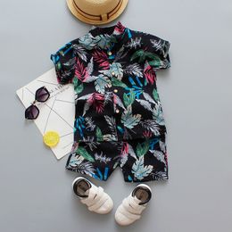 Meninos Verão 1 2 3 4 Anos Criança Flor Folha Set Moda praia impressão camisa do feriado Outfit Roupas Traje C1016