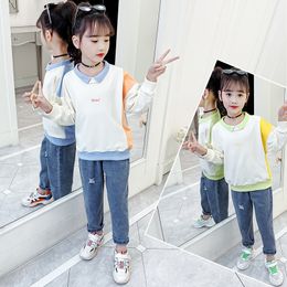 Girls Autumn Clothing Fashionable Online Celebrity Set Autumn New Style Children Western Style Big Kid Long Sleeve Jeans TwX1019