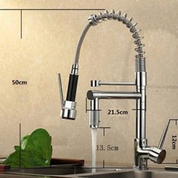 Uythner Chrome Brass Basin Kitchen Faucet Vessel Sink Mixer Tap Spring Dual Swivel Spouts Sink Mixer Bathroom Faucets Hot Cold T200710
