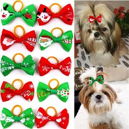 Cute Dog Christmas Hair Bows Handmade Bowknot Dog Ties For Puppy Pet Headwear Grooming Accessories with Rubber Bands