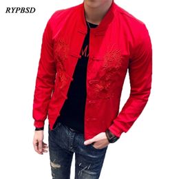 Embroidery Men Jacket Fashion Casual Slim Design Streetwear Baseball Coat Long Sleeve Solid Color Hip Hop Men Jackets Black Red 201123