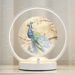 Manual Dimmable Chinese bedside table lamps LED bedroom warm creative romantic home decor desk light