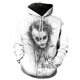 Yeni Beyaz Joker Erkek Tişörtü Erkek Hoodies Hip Hop Streetwear Coat 3D Baskı Hoodie Erkekler Rahat Komik Eşofman Joker 201005 Tops