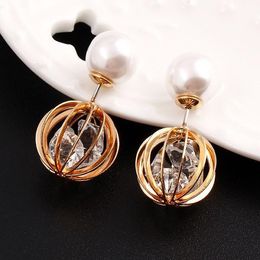 Earrings For Women Crystal Pearl hollow temperament candy channel stud earrings