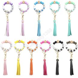 Letter Silicone Bead Bracelets Tassel Key Chain Pendant Women's Jewelry Bag Accessories Mother's Day Gift