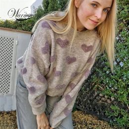 Heart Pattern Knit Pullover Oversized Sweater Women Jumper Winter Soft & Warm Cute Long Sleeve Fluffy Knitwear Female C-030 201221