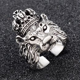 Old Chinese Miao Silver Lion Head Beast Jewellery Hand Ring 2.8CM