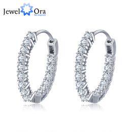 925 Sterling Silver Hoop Earrings Trendy Women Sparkling Cubic Zirconia Wedding Jewellery Gift for Girls Jewel
