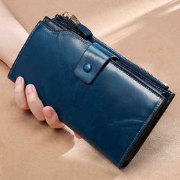 Nxy Wallet Rfid Blocking Genuine Leather Women Long Lady Design Luxury Oil Wax Female Coin 0214