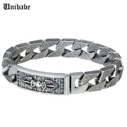Sterling 925 Silver Vajra Six Words Mantra Carved Bangle Big Thick Solid Bracelet Religious Silver Man Male Jewelry (FGL) LJ201020