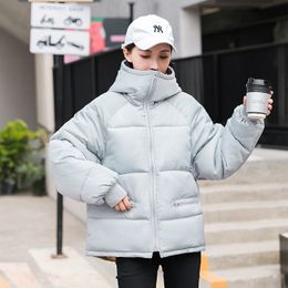 Thicken Woman Parkas Solid Loose Women's Winter Puffer Jacket Plus Size Korean Style Hooded Stand Collar Casual Overcoat Female 201019