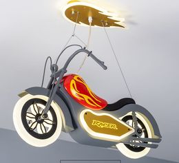 New Resin Acrylic Motorcycle Chandelier For Children's Room Boys Bedroom Creative Cartoon Bar LED Home Decor Lamp