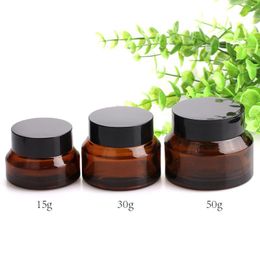 Empty Amber Glass Eye Cream Bottle 15g 30g 50g Brown Glass Face Cream Jar Refillable Cosmetic Makeup Containers WB3291