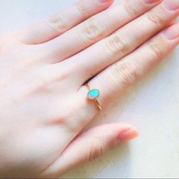 Wedding Rings Vintage Female Big Oval Blue Opal Ring Charm Yellow Gold Colour For Women Luxury Bride Zircon Stone Engagement