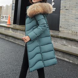 Winter Long Coat Women Plus Size Fashion Hooded Fur Collar Parkas Korean Cotton Padded Jacket High Quality Warm Outwear 201201