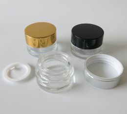 300pcs/lot DIY 5G Empty Small glass cream container pot 5ml glass cream jar with gold silver black cap