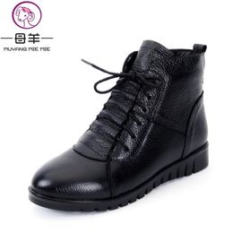 MUYANG MIE Plus Size(35-43) Winter Shoes Woman Genuine Leather Flat Ankle Snow Women Boots Y200915