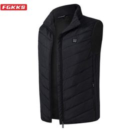 FGKKS Winter Brand Men Heating Vest Coat Smart USB Charging Vest Male Solid Color Heating Cotton Vest Jacket Men Clothing 201126