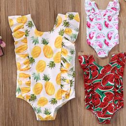 Summer Swimwear One-Pieces Children Infant Girls Cartoon Print Bikini One Piece Swimsuit Watermelon Pineapple Kids Swim Beach Swimsuits Clothes