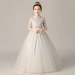 light blue floor-length tulle Pretty Flower Girl Dresses vestidos lace Baby Girl Infant Dress Kids Formal Wear girls dress