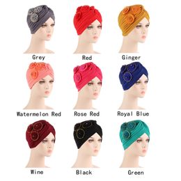 Flower Ruffle Turban Caps Women Hats African Headwrap Caps Plain Bonnet Muslim Ladies Hijabs Ethnic Indian Chemo Hair Loss Cover