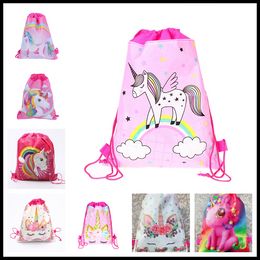 Cartoon Unicorn Drawstring Bag Non-woven Sling Bags Kids Backpacks Cute School Pouch Boys Girls Bundle Pocket Backpack Birthday Gift 8 Colour