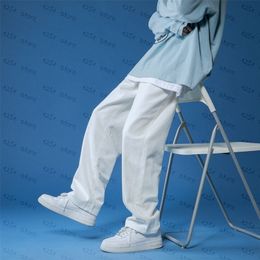 Straight Jeans men White Loose Denim Trousers neutral jean Streetwear Casual Solid Colour wide jeans man women pants hip hop bagy 220302