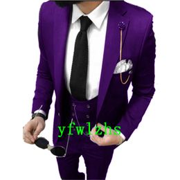 New Style One Button Handsome Notch Lapel Groom Tuxedos Men Suits Wedding/Prom/Dinner Best Man Blazer(Jacket+Pants+Tie+Vest) W679