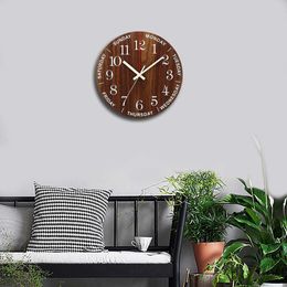 Hot Luminous Wall Clock 12 Inch Wooden Silent Non-Ticking Kitchen Wall Clocks With Night Lights For Indoor/Outdoor Living Room 201202