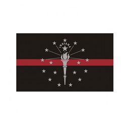 Indiana State Flag Thin Red Line Flag 3x5 FT Firefighter Banner 90x150cm Festival Gift 100D Polyester Indoor Outdoor Printed Flag