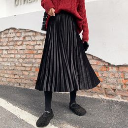 Skirts Women Elegant Elastic High Waist Midi Skirt Harajuku Fashion Solid Casual A Line Chic Vintage Streetwear Classic