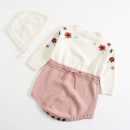 Autumn Winter Baby Girl Embroider Rompers Long Sleeves And Hat Bodysuit born Clothes 210429