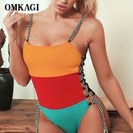 OMKAGI Swimwear Women One Piece Swimsuit Patchwork Swimsuit Female Swimming Suit For Women Micro Monokini Maillot De Bain Femme T200708
