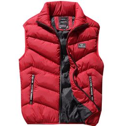 Winter Plus Size Parka Vest Mens Casual Slim Waist Coat Men Autumn Stand Collar Body Warmer Solid Sleeveless Jacket Brand