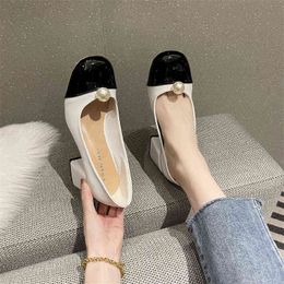 6CM Square Heeled Shoes Women's Spring And Summer 2022 New All-match Soft Leather High Heels Girls French Round Shoes Fashion Y220225