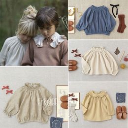EnkeliBB Kids Girl Long Sleeve Blouse For Spring Summer Soor Ploom Child Vintage Style Tops Fashion Design baby Clothes Plaid 220217
