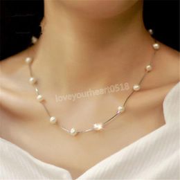 Women Elegant Imitation Pearl Necklace Vintage Faux Pearls Clavicle Chain Fashion Gold Silver Colour Necklace Party Jewellery Gifts