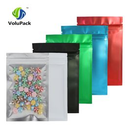 12x18cm Matte Clear Red/ Blue/ Green/ Black Translucent Zip Lock Bags 100pcs Flat Aluminium Foil Plastic Ziplock Package Bag 201021