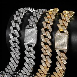 18mm Width Bling Chains Gold Colour Micro Setting CZ Stone Miami Cuban Chain Necklace Bracelet Jewellery for Men Punk Jewellery Heavy Chains