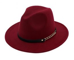Fashion TOP hats for men & women Elegant fashion Solid felt Fedora Hat Band Wide Flat Brim Jazz Hats Stylish Trilby Panama Caps 10 pcs