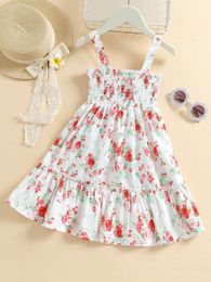 Toddler Girls Allover Floral Print Frill Shirred Ruffle Hem Cami Dress SHE