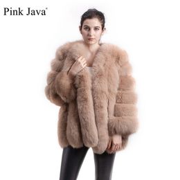 pink java QC8128 arrival women winter clothes real fur coat natural jacket sale big long sleeve 211220