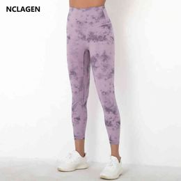 NCLAGEN Yoga Pants High Waist Butt Lift Running Tight Tie Dyeing Leggings Sport Women Fitness Elastic Squat Proof Naked Feel GYM H1221