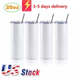 us rubber UK - US STOCK 2 Days Delivery 20oz Sublimartion Straight tumblers with Steel Straw Rubber Bottoms Stainless Steel tumbler Coffee Mug Sublimation Blanks Water Bottle