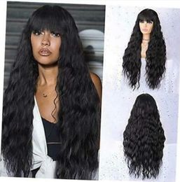 Wigs for Black Women Long Curly Wigs Black Curly Wig with Bangs Synthetic