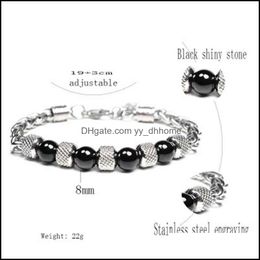 Charm Bracelets Jewellery Js-003 Wholale Fashion Natural Stone Accsory Stainls Steel Black Male Punk Style Dainty Bracelet For Men Drop Delive
