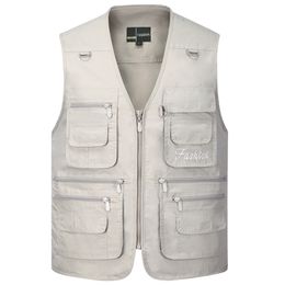 Summer Quick Dry Thin Vest Male With Many Pockets Casual Classic Multi Pocket Military Green Photographer Baggy Work Waistcoat 201126